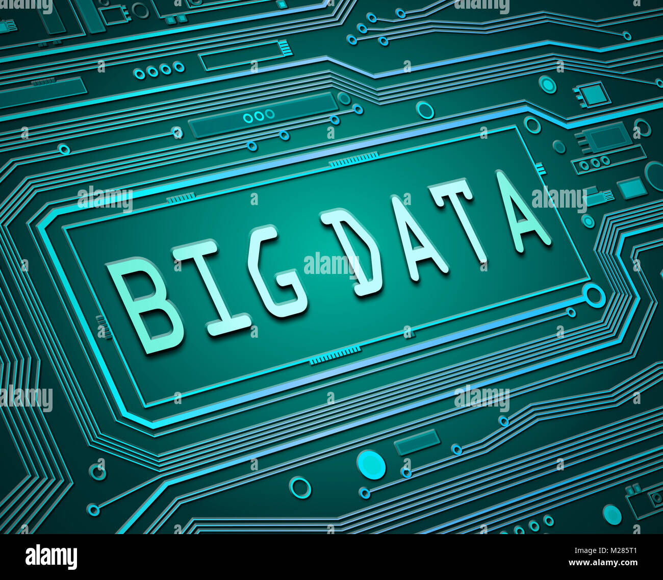3D-Darstellung, die Platine Komponenten mit einem großen Daten Konzept. Stockfoto