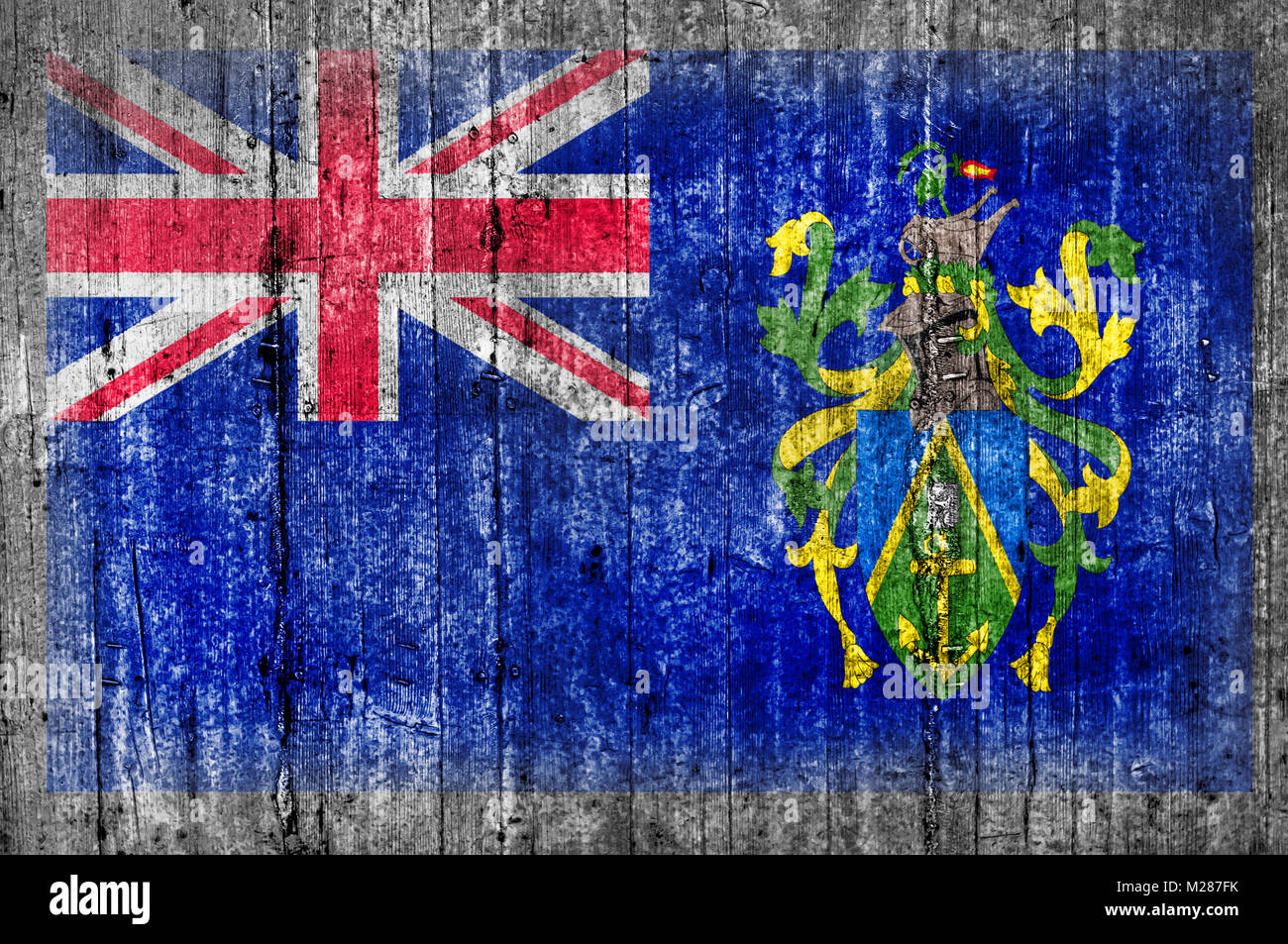 Pitcairninseln Flagge bemalt auf Hintergrund Textur grauer Beton Stockfoto
