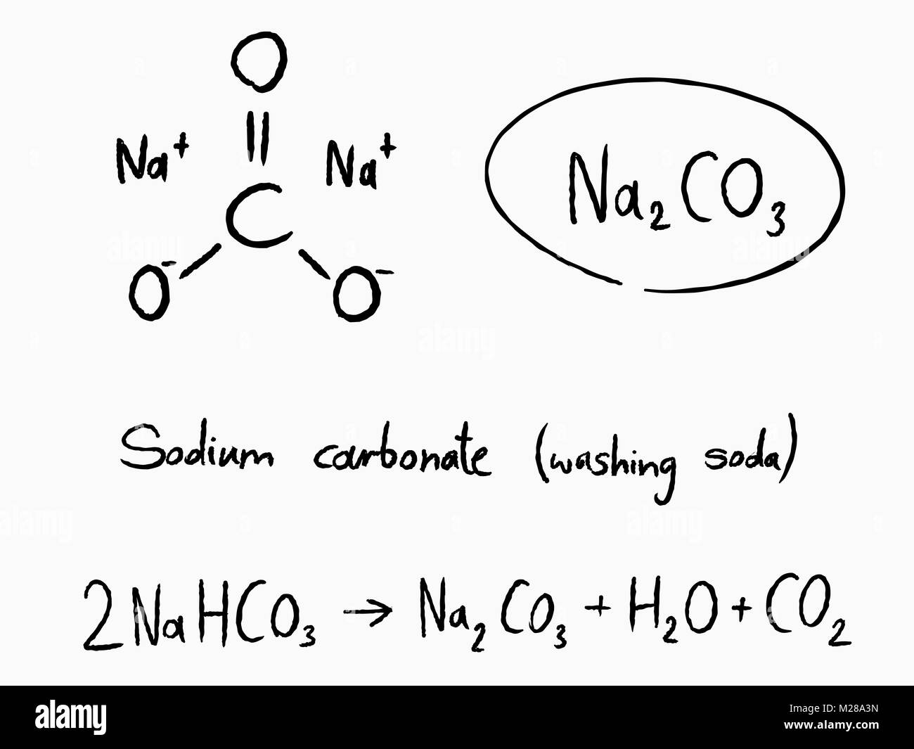 Natriumcarbonat (Soda) - Chemie Lektion. Wissenschaft Bildung. Stock Vektor