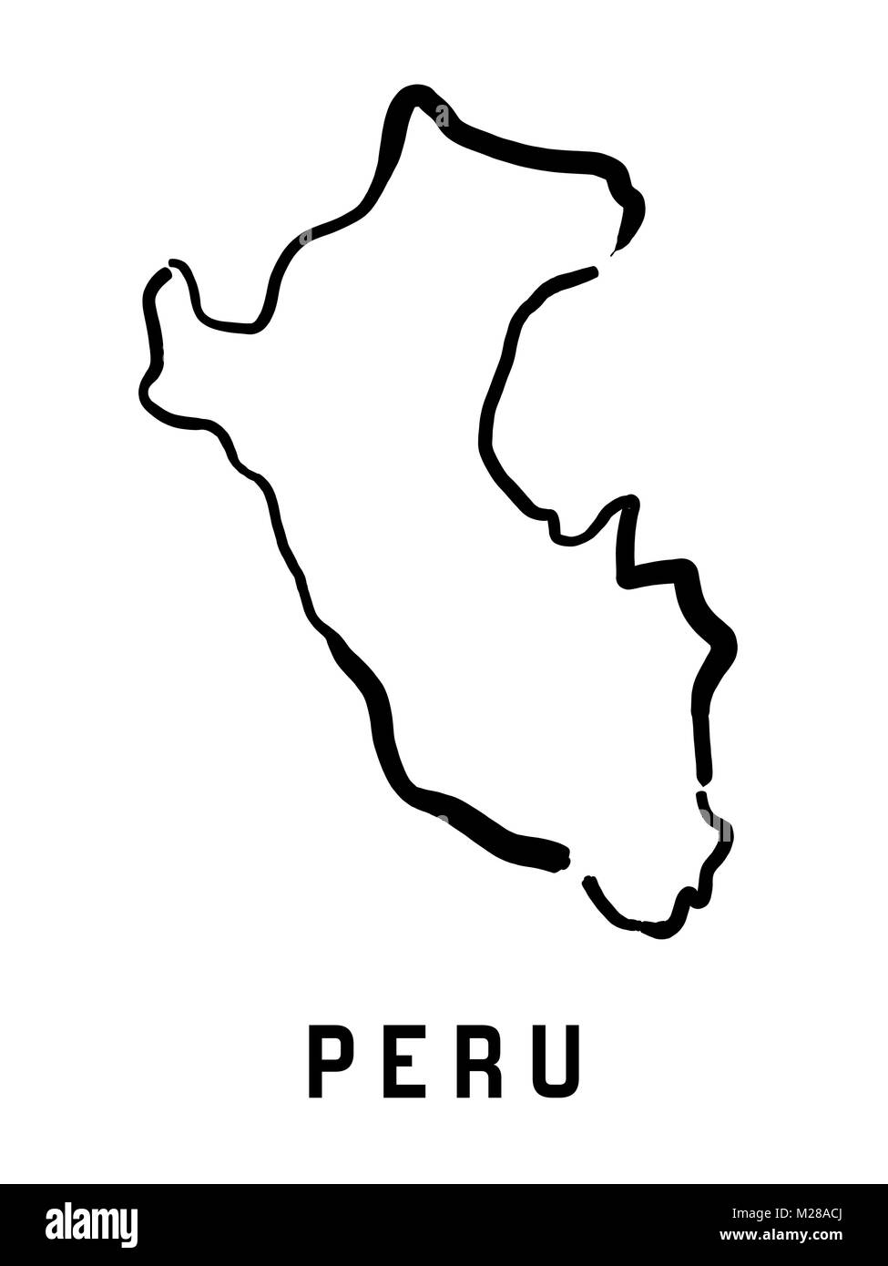 Peru Karte outline-glatten vereinfachte Land formen Karte Vektor. Stock Vektor