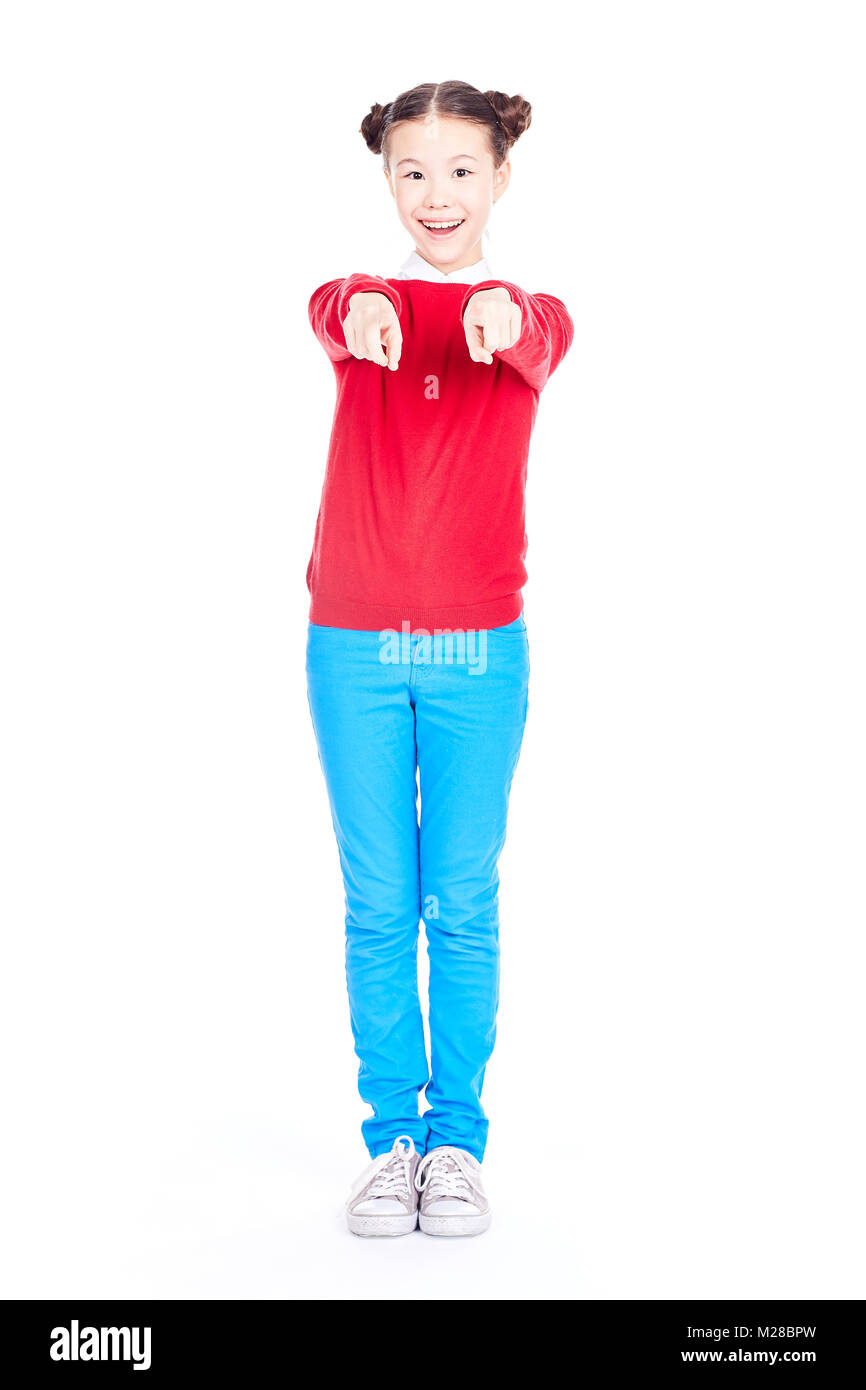 Asiatische Schule Mädchen auf weißem Hintergrund Stockfoto