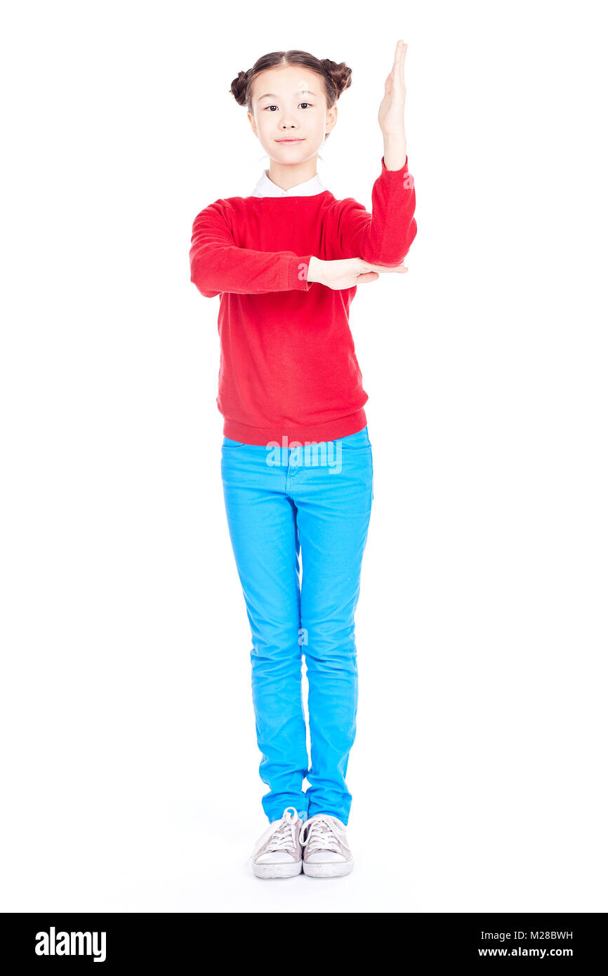 Asiatische Schule Mädchen auf weißem Hintergrund Stockfoto