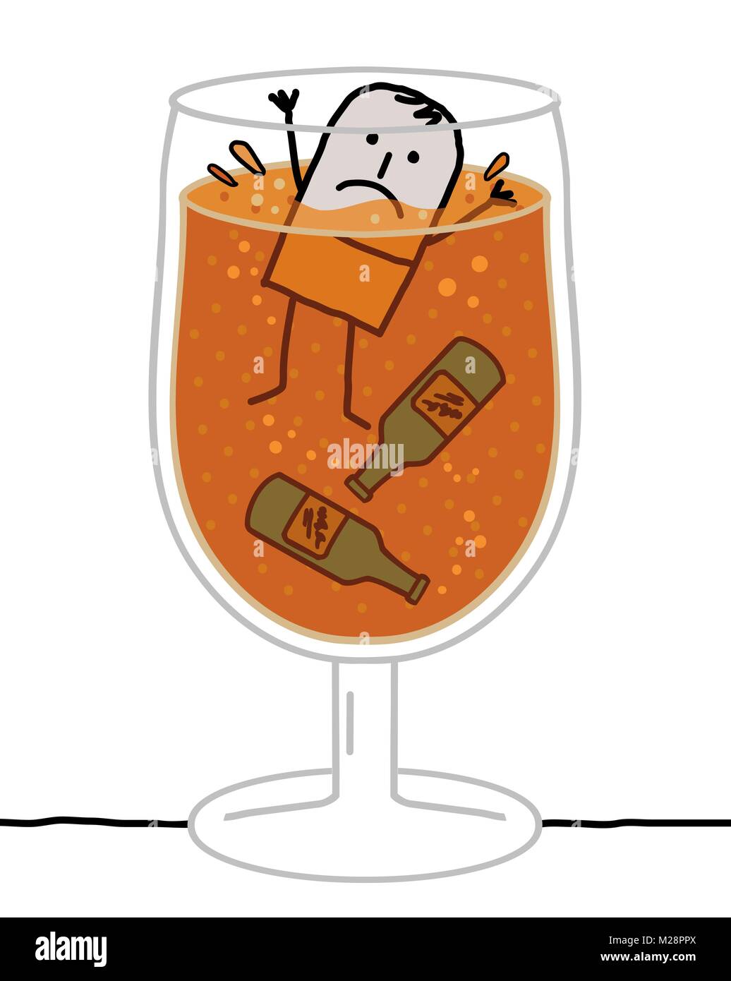 Cartoon alkoholische Mann Ertrinken in einem Glas Bier Stock Vektor