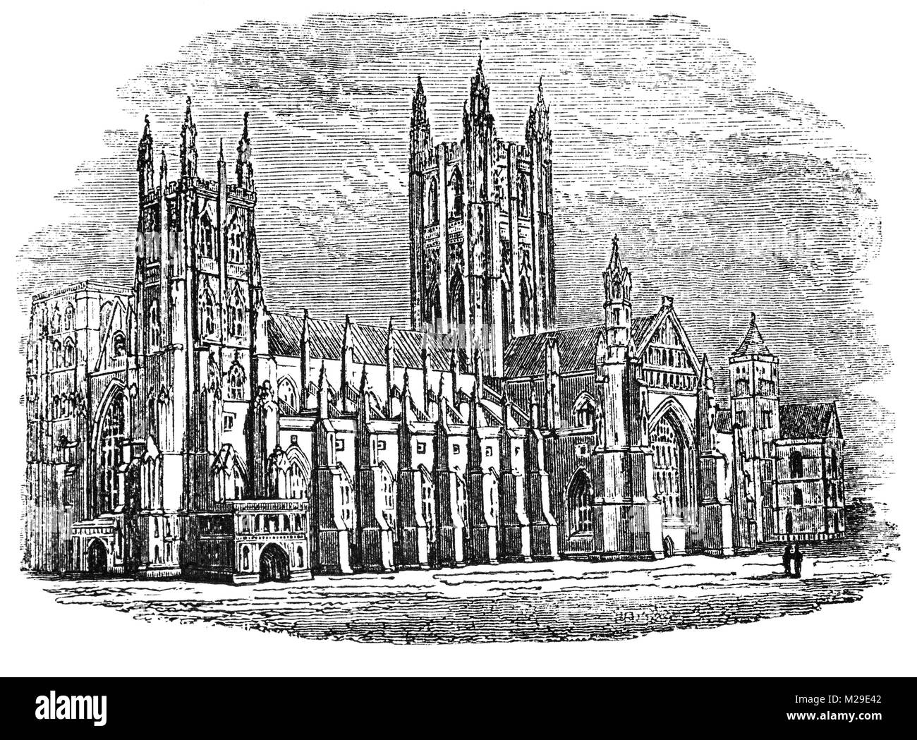 Die Kathedrale von Canterbury in Canterbury, Kent, England, bevor der Turm umgebaut wurde. Es wurde 597 gegründet und vollständig von 1070 bis 1077 wieder aufgebaut. Das east end war stark vergrößert zu Beginn des zwölften Jahrhunderts, und weitgehend umgebaut im gotischen Stil nach einem Brand im Jahr 1174. Stockfoto