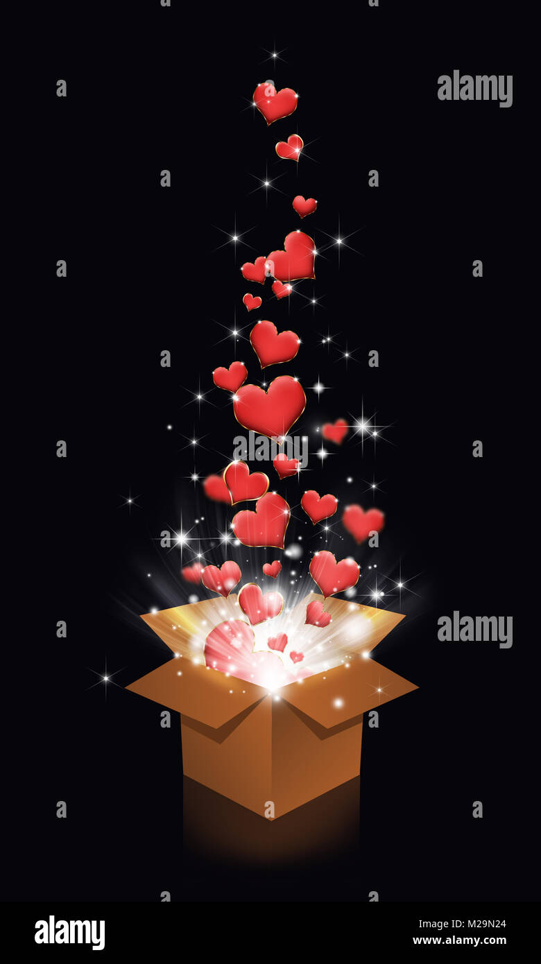 Valentine Urlaub magic box mit goldenen Herzen banner Stockfoto