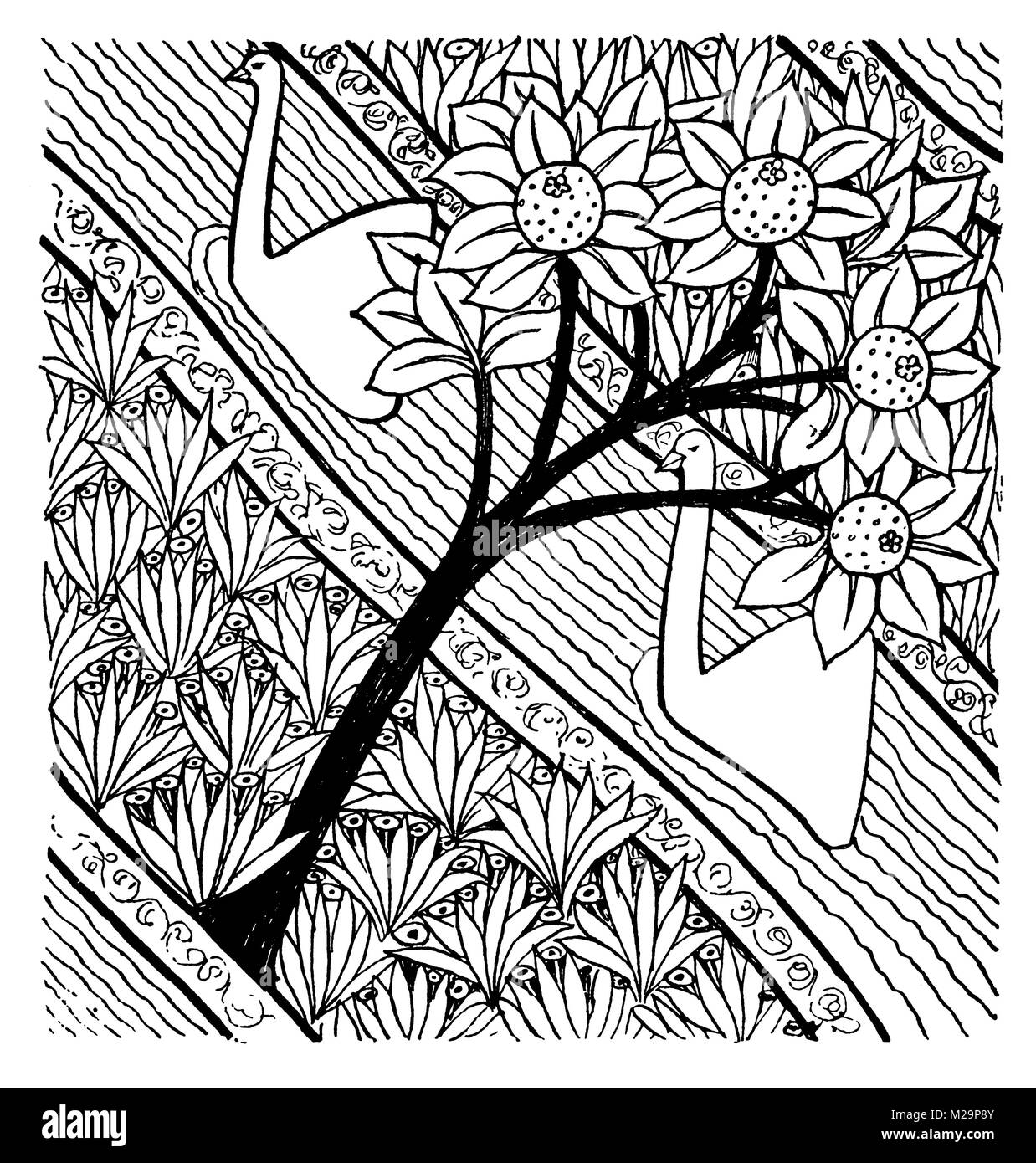 Swan, Kunst und Handwerk Treppe wallpaper Design, von Architekt und Künstler Mackay Hugh Baillie Scott von 1895 Das Studio einer illustrierten Zeitschrift von Fi Stockfoto