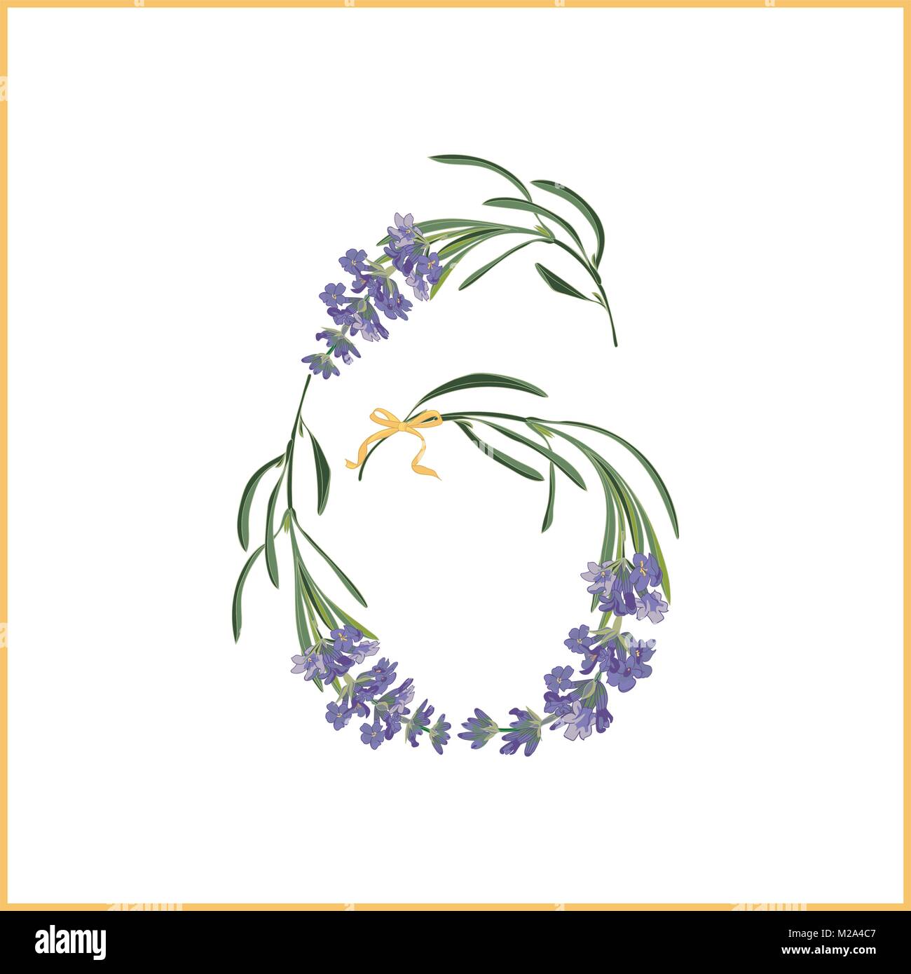 Ziffer 6 Monogramm. Retro zeichen Alphabet mit Lavendel Blume erste Stock Vektor