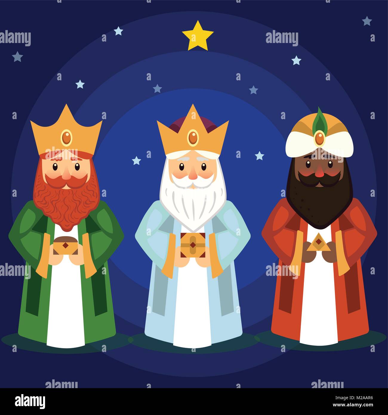 Vector Illustration der Heiligen Drei Könige Caspar, Melchior und Balthasar  Geschenke zu Jesus bringen zu Weihnachten Stock-Vektorgrafik - Alamy