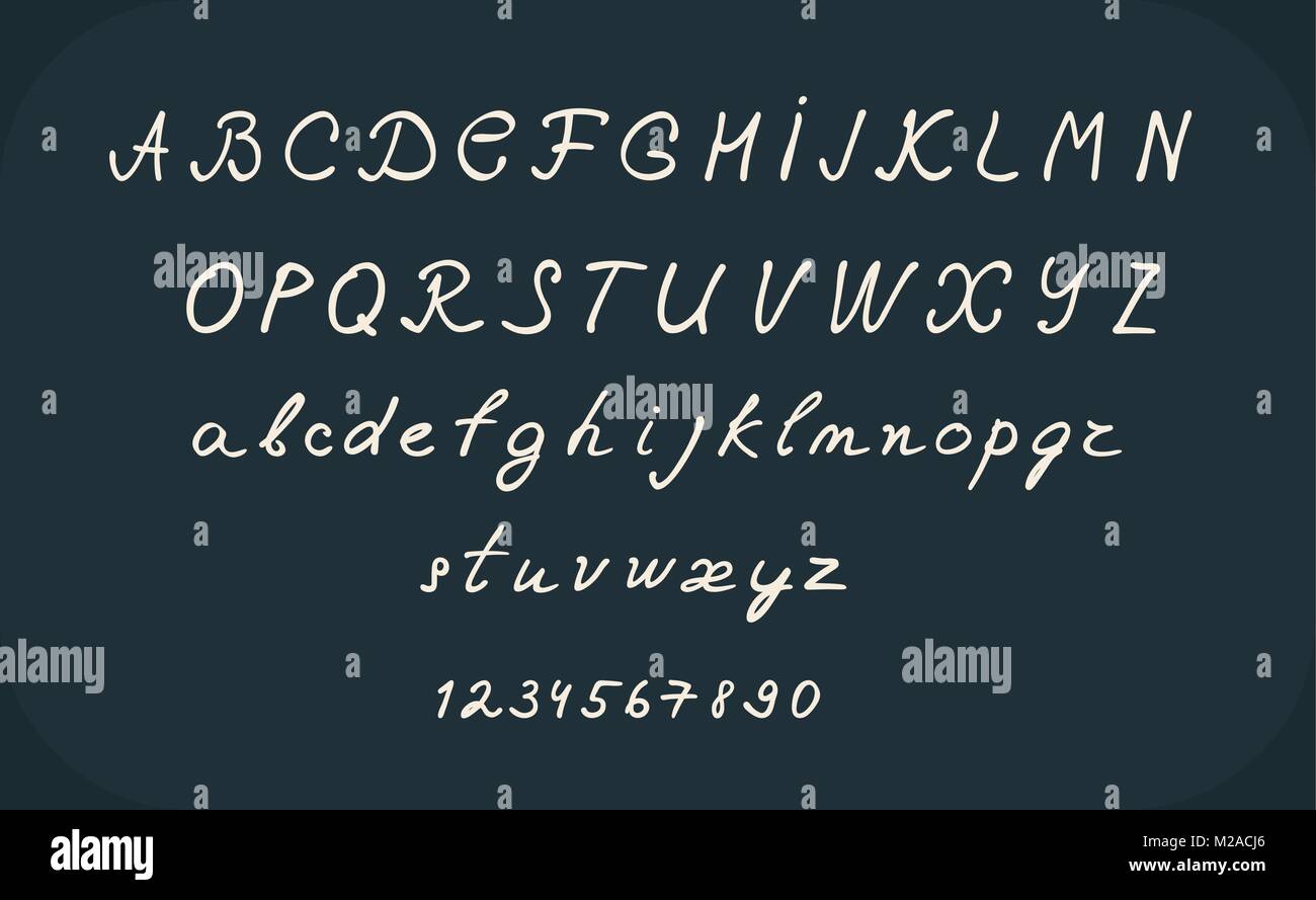 Hand Schrift Alphabet Design Handschriftliche Pinsel Kalligraphie Cursive Font Vector Illustration Gross Und Kleinbuchstaben Zahlen Schwarz Und Weiss Stock Vektorgrafik Alamy