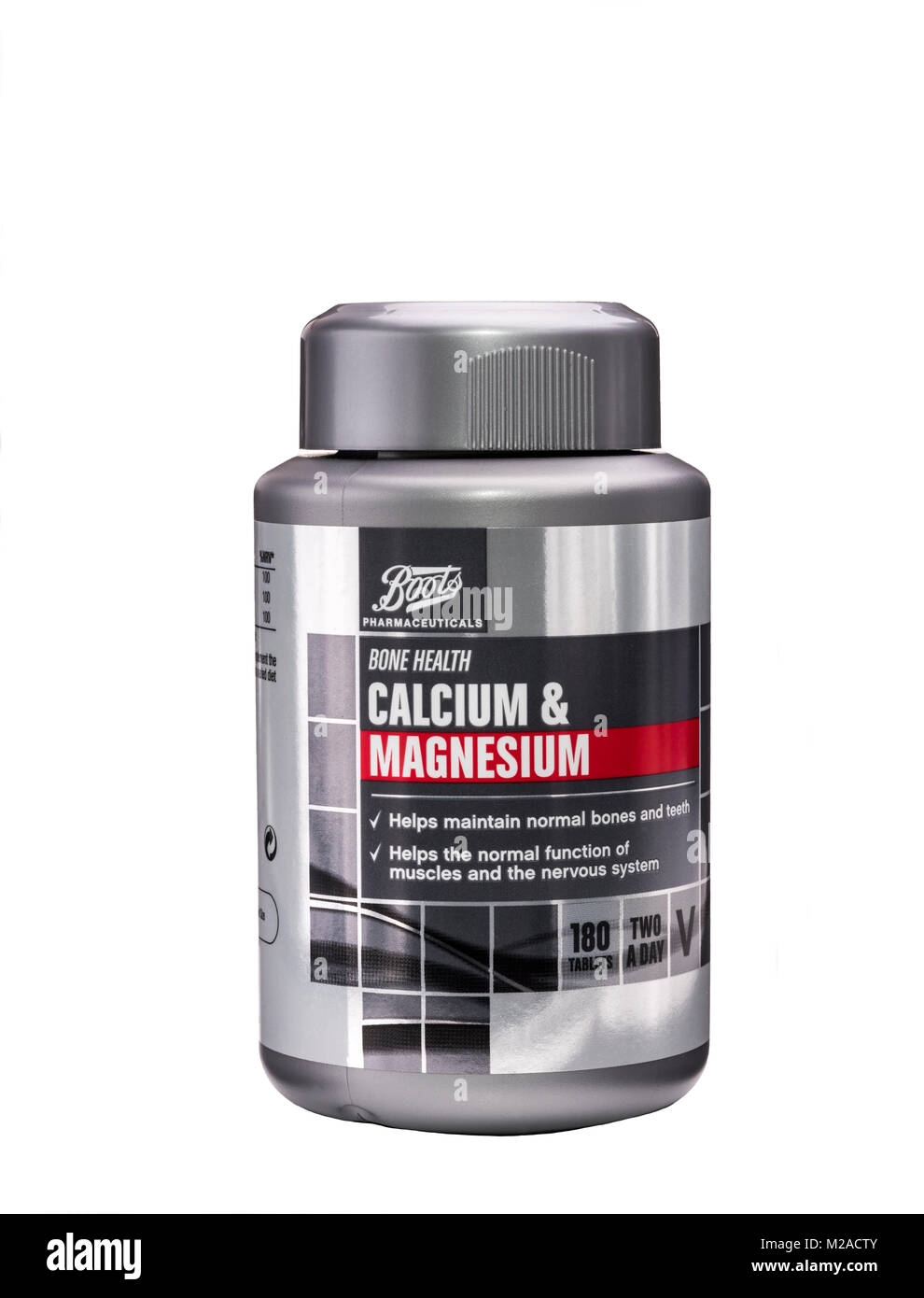 Stiefel Calcium und Magnesium, Kunststoff Whirlpool oder Flasche. Stockfoto