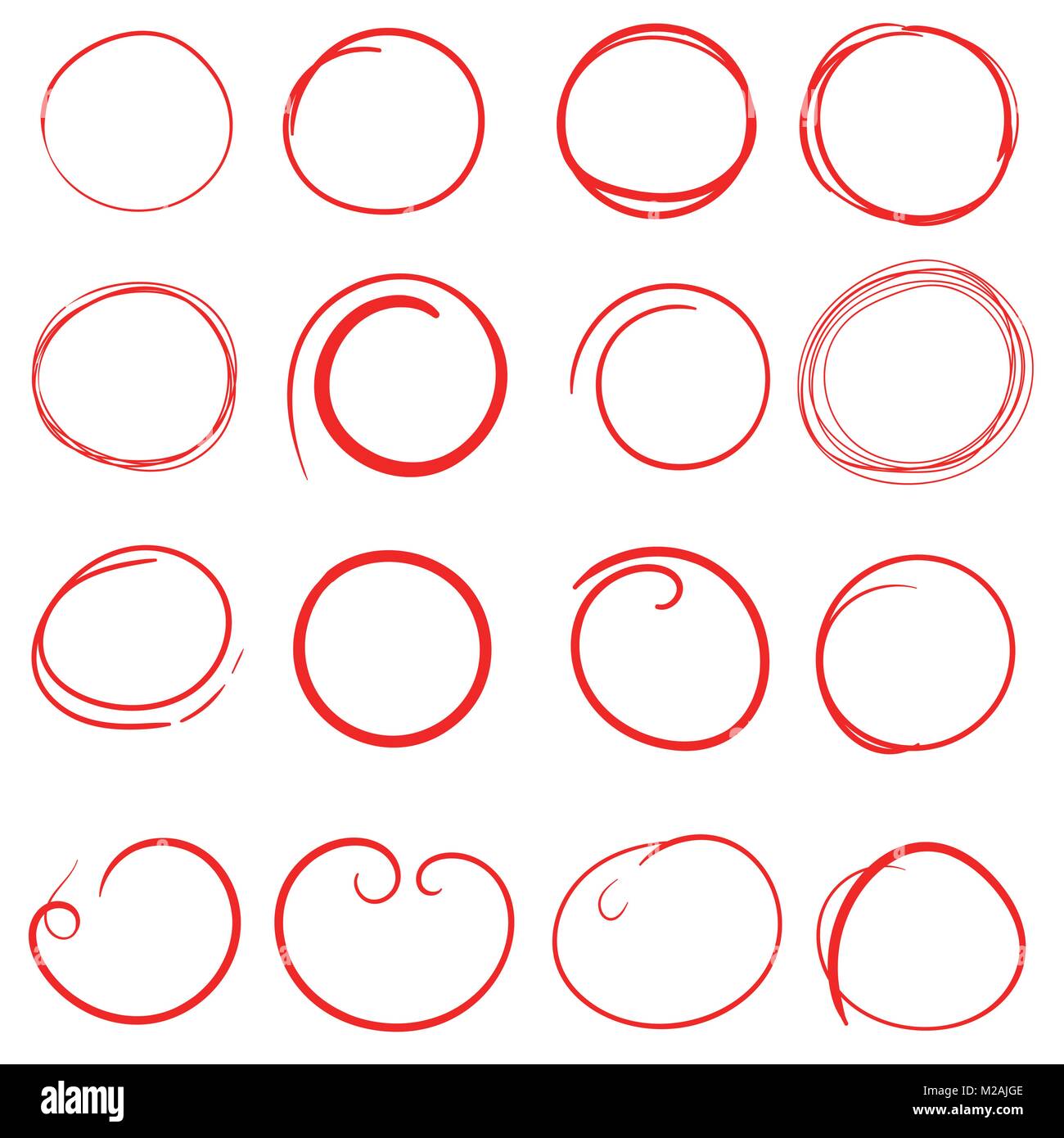 Hand kreisen Icon Set erstellt. Sammlung von Bleistift Skizze Symbole. Vector Illustration auf weißem Hintergrund. Stock Vektor