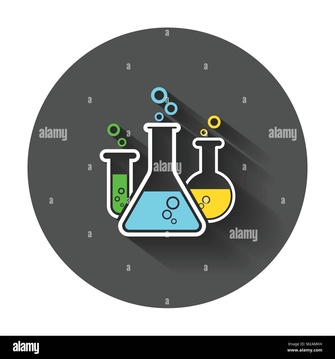 Chemische Reagenzglas Piktogramm icon. Laborglas oder Becher mit langen Schatten. Stock Vektor