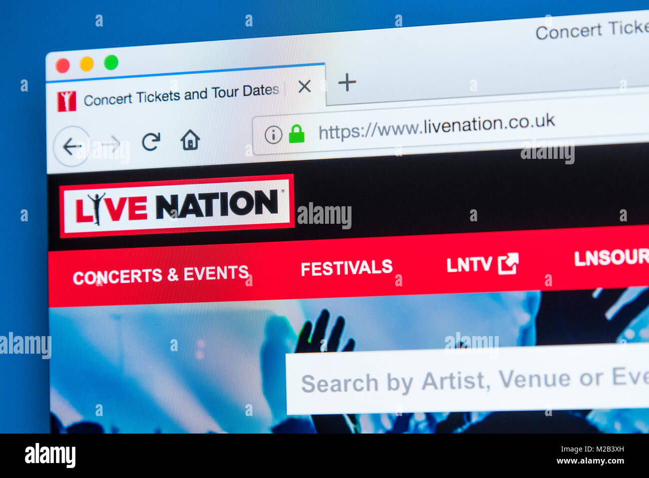 LONDON, Großbritannien - 8. JANUAR 2018: Die Homepage der offiziellen Website Live Nation - die amerikanische Global Entertainment Company, am 8. Januar 2018. Stockfoto