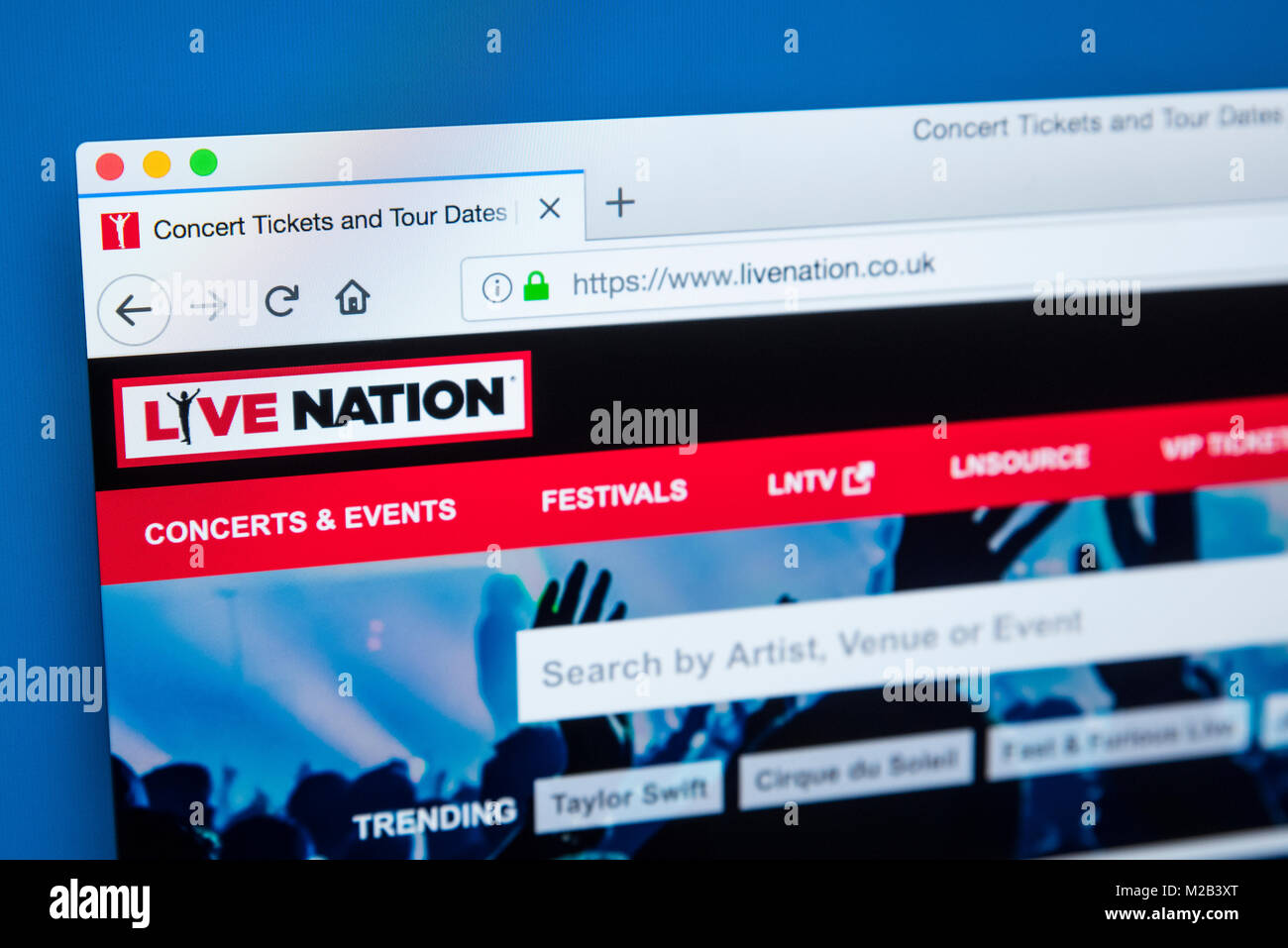 LONDON, Großbritannien - 8. JANUAR 2018: Die Homepage der offiziellen Website Live Nation - die amerikanische Global Entertainment Company, am 8. Januar 2018. Stockfoto