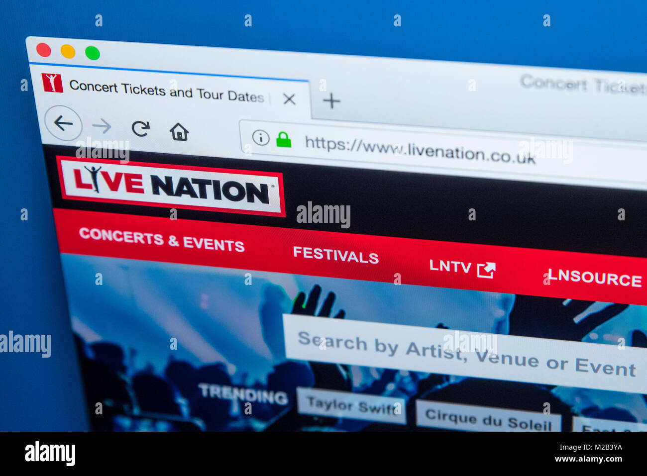 LONDON, Großbritannien - 8. JANUAR 2018: Die Homepage der offiziellen Website Live Nation - die amerikanische Global Entertainment Company, am 8. Januar 2018. Stockfoto