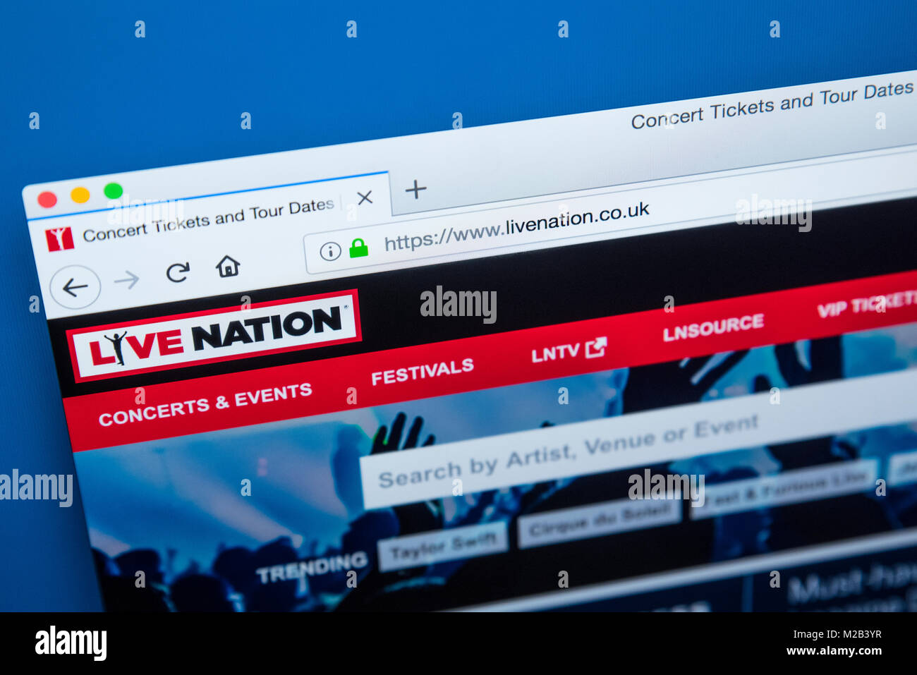 LONDON, Großbritannien - 8. JANUAR 2018: Die Homepage der offiziellen Website Live Nation - die amerikanische Global Entertainment Company, am 8. Januar 2018. Stockfoto