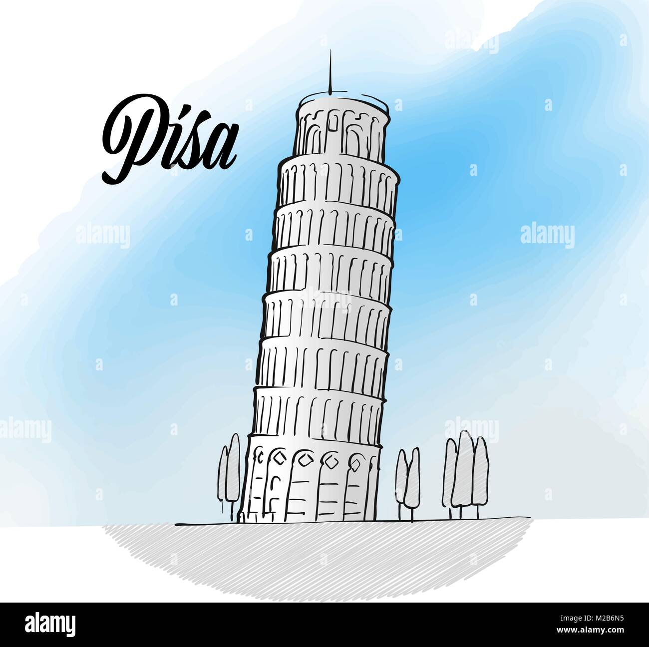 Pisa Tower Landmark Skizze, Hand gezeichneten Umriss Grafik für Print Design und Marketing Stock Vektor