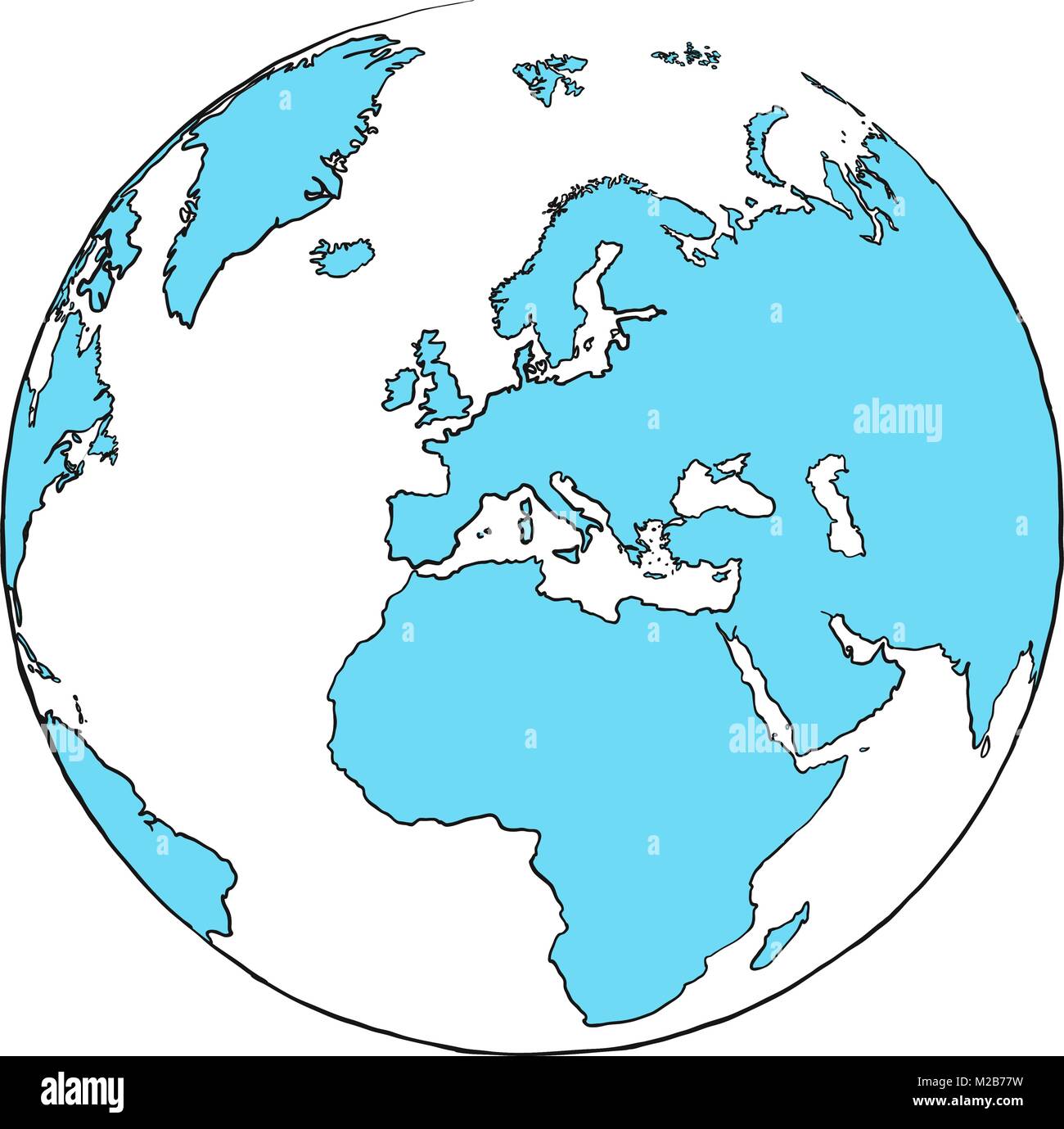 Umrisse Globe konzentriert sich auf Europa, Hand gezeichneten Umriss Grafik für Print Design und Marketing Stock Vektor