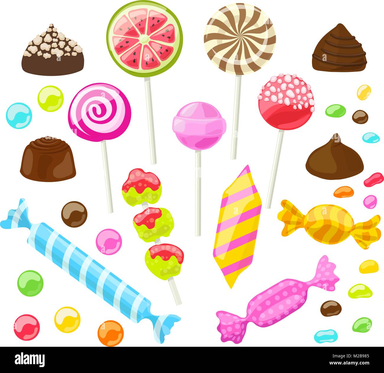 Einstellen der sortierten Bonbons auf weißem Hintergrund Stock Vektor