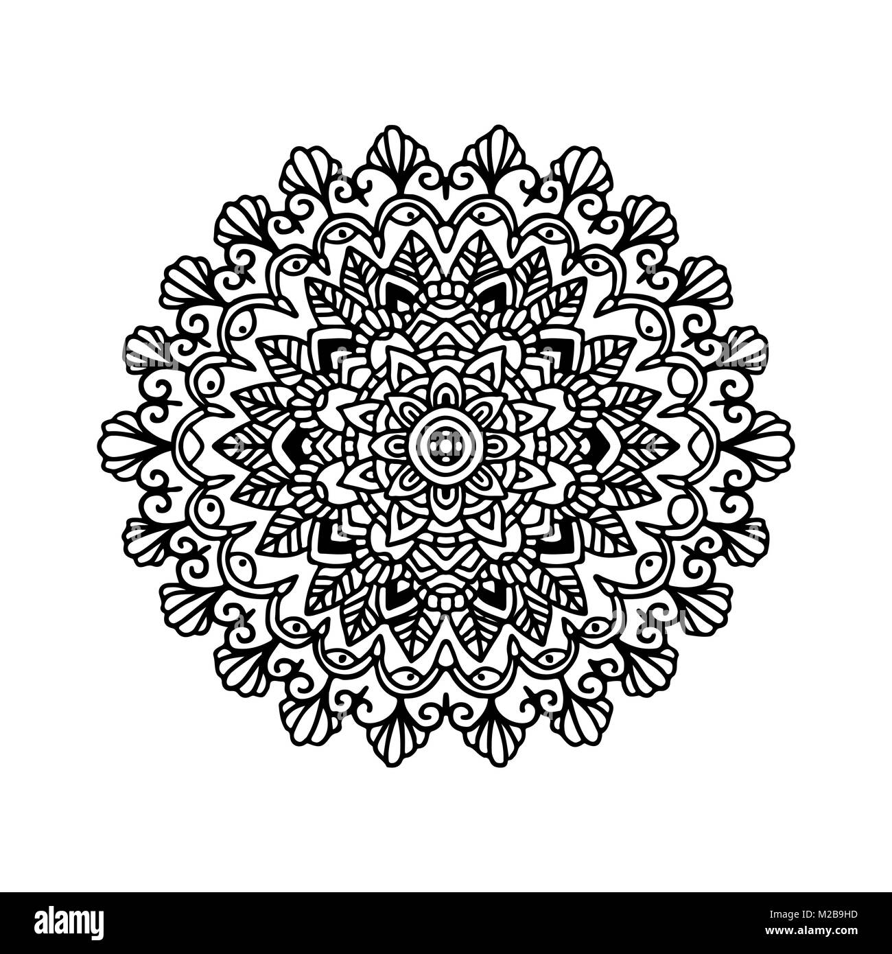 Abstrakte mandala Ornament. Asiatische Muster. Schwarze und weiße authentischen Hintergrund. Vector Illustration. Stock Vektor