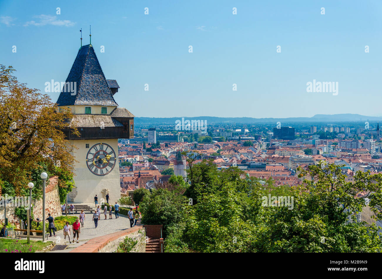 Uhrturm in Graz. Stockfoto