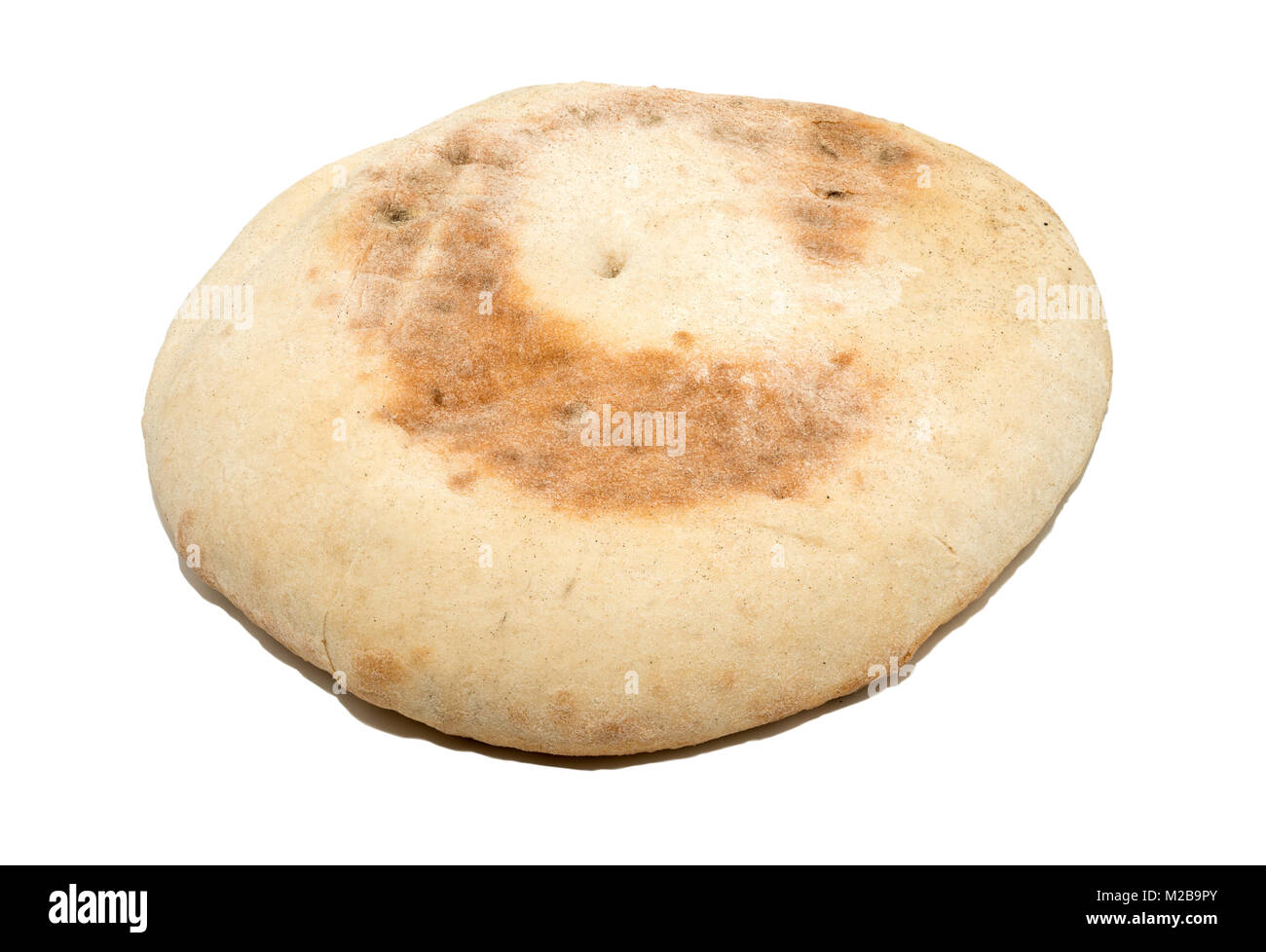 Eine stottie oder stotty, Kuchen (oder Backofen unten Kuchen) auf einem weißen Hintergrund, North East England, Großbritannien Stockfoto
