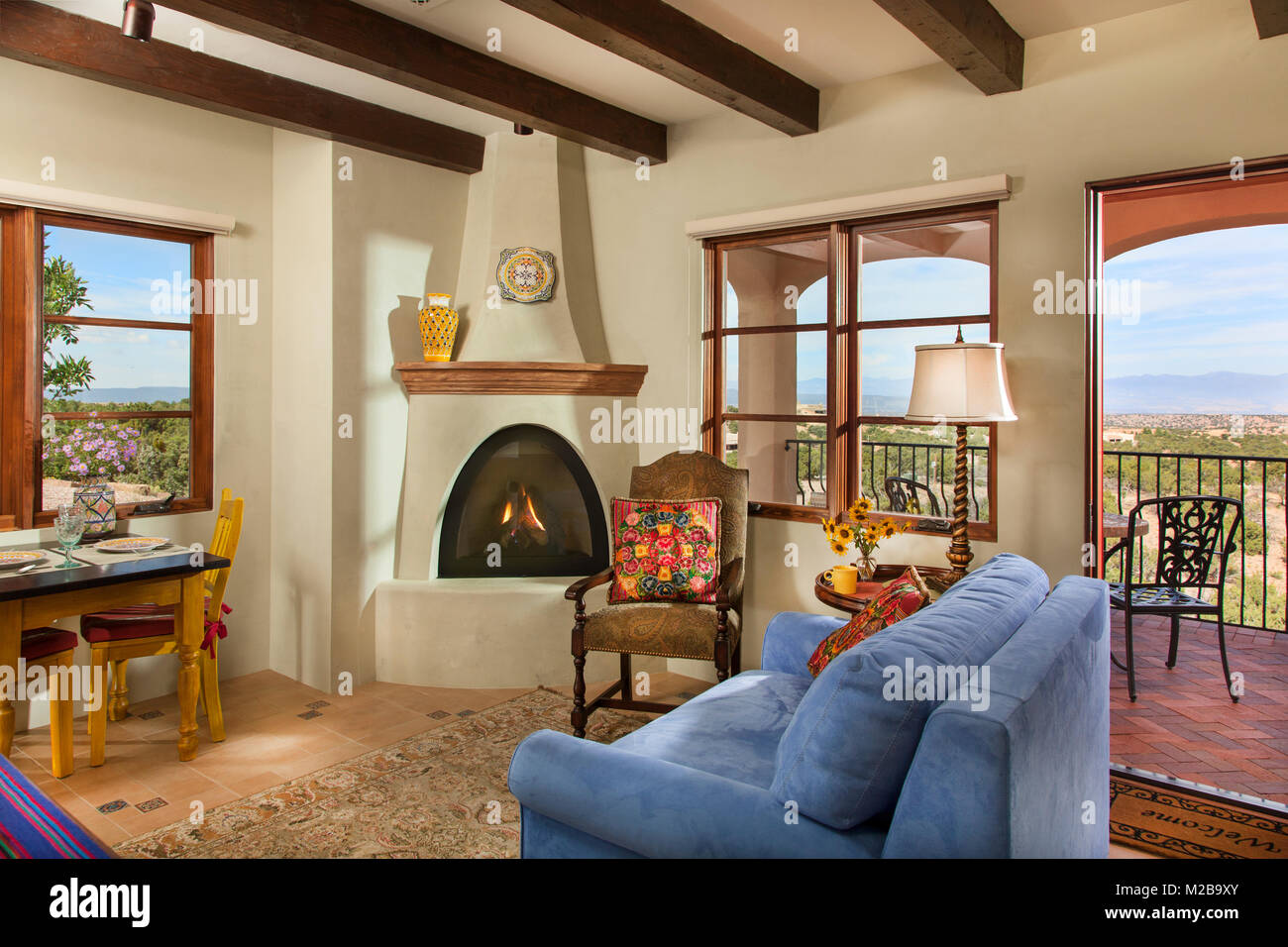 Home Interior, El Farolito Inn, Santa Fe, New Mexico, USA Stockfoto