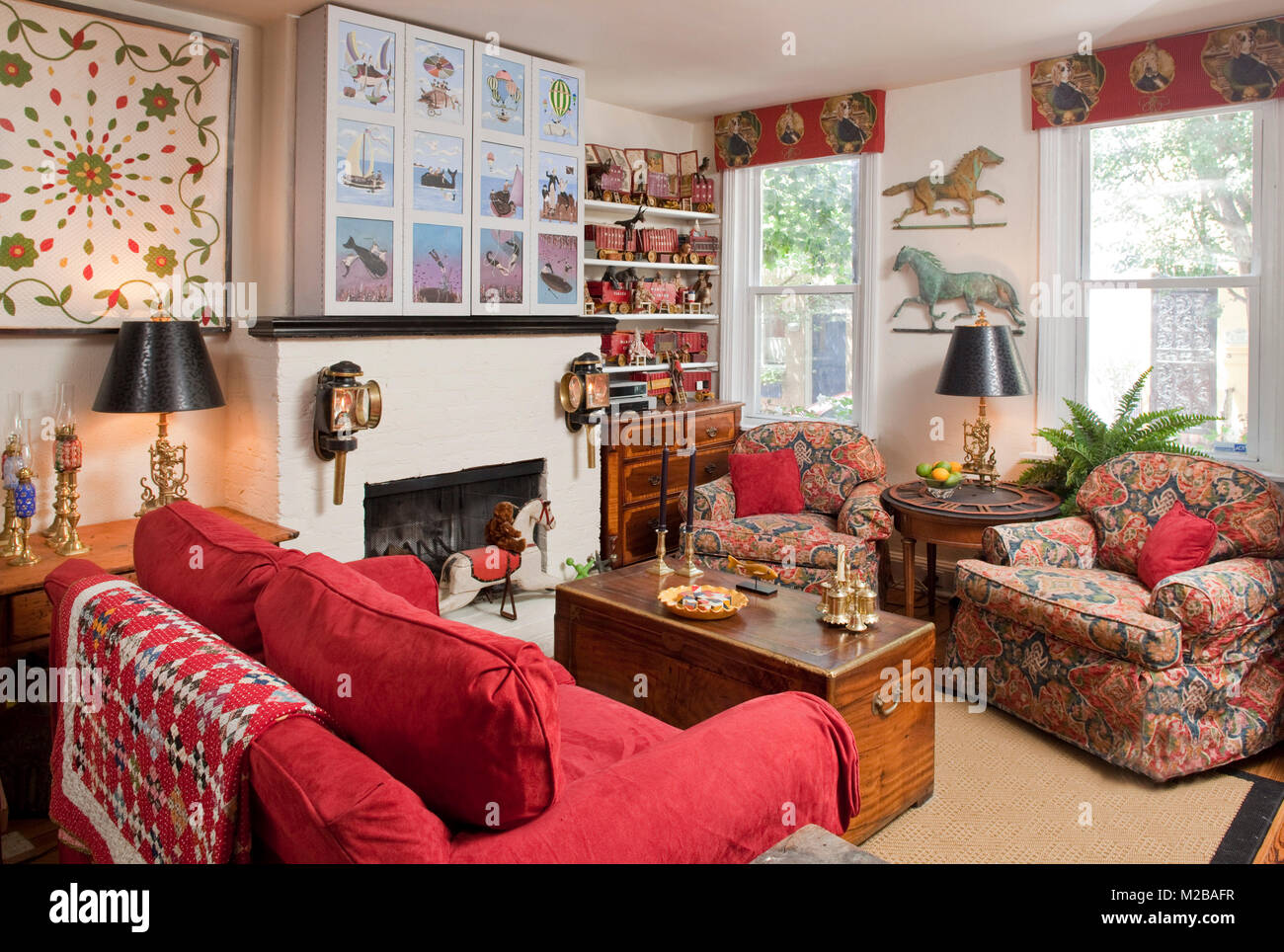 Wohnzimmer, der Heimat des American Folk Art Collector, Jack Bullard, Philadelphia Stockfoto