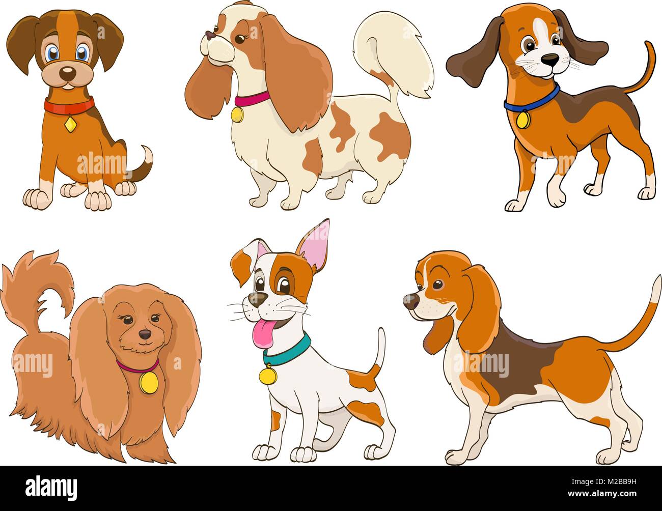 Eingestellt von Cartoon Hunde verschiedener Rassen auf Weiß Stock Vektor
