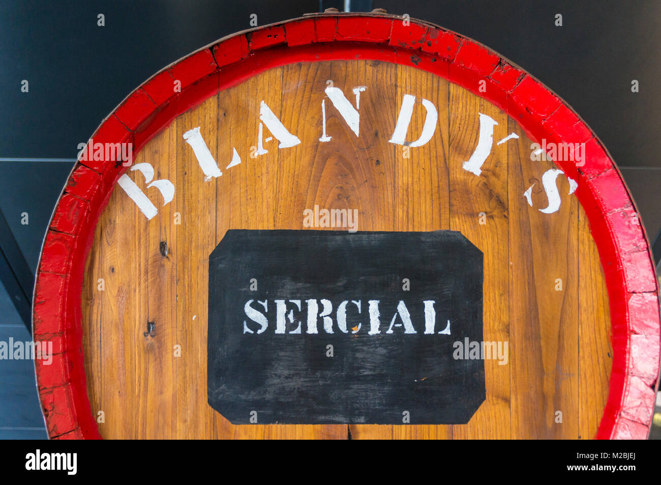 MADEIRA PORTUGAL MADEIRA Wein Faß vom Erzeuger Blandy's Wine cask Sercial weisse Rebsorte für Madeira Wein Produktion Stockfoto