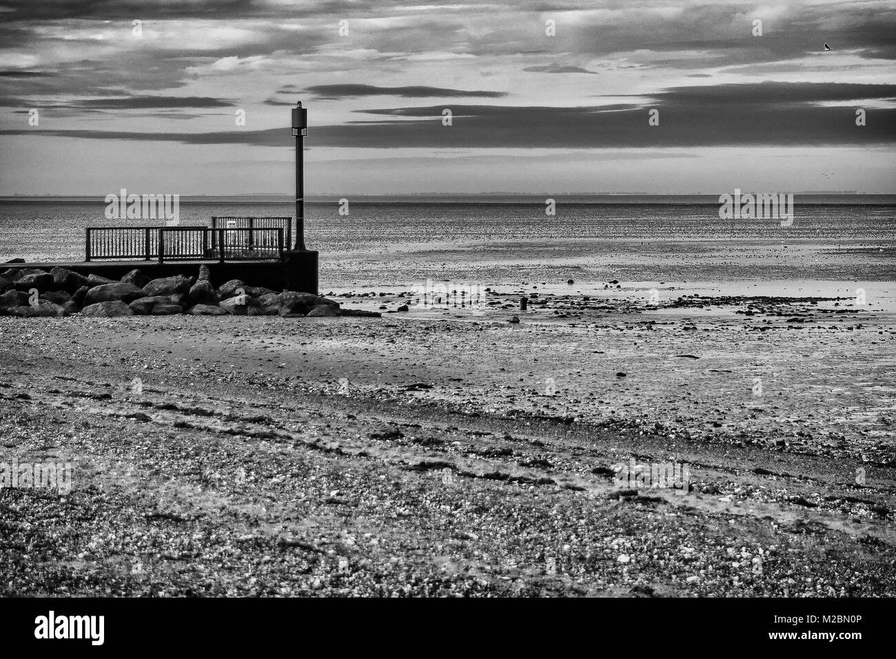 Heacham Strand Schwarz und Weiß Stockfoto