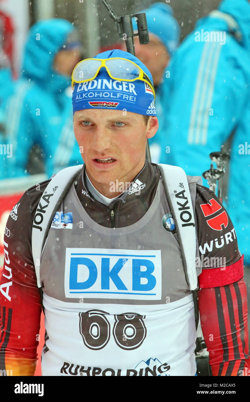 Enttäuscht / Rang 25, Erik LESSER (SV Eintracht Frankenhain) / Dm IBU Weltcup Biathlon Sprint in Ruhpolding Stockfoto