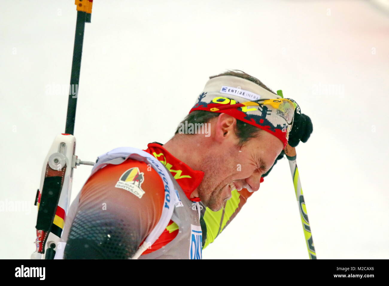 Der deutsche Michael Rösch, der jetzt für Belgien startete, kam auf Rang 36 - IBU Weltcup Biathlon Sprint in Ruhpolding Stockfoto