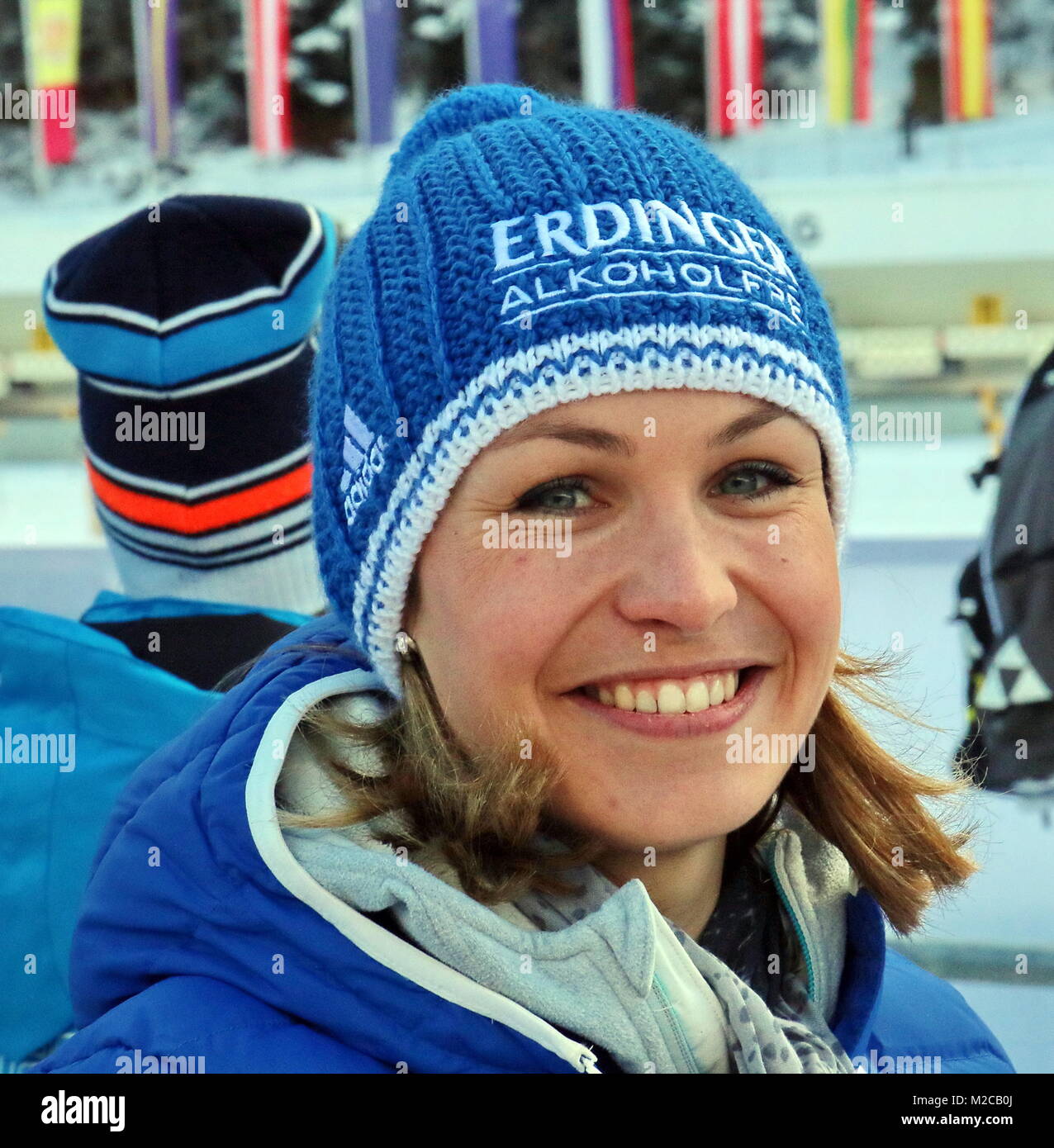 Magdalena Neuner als Zuschauerin beim IBU Weltcup Biathlon Massenstart Frauen in Ruhpolding Stockfoto