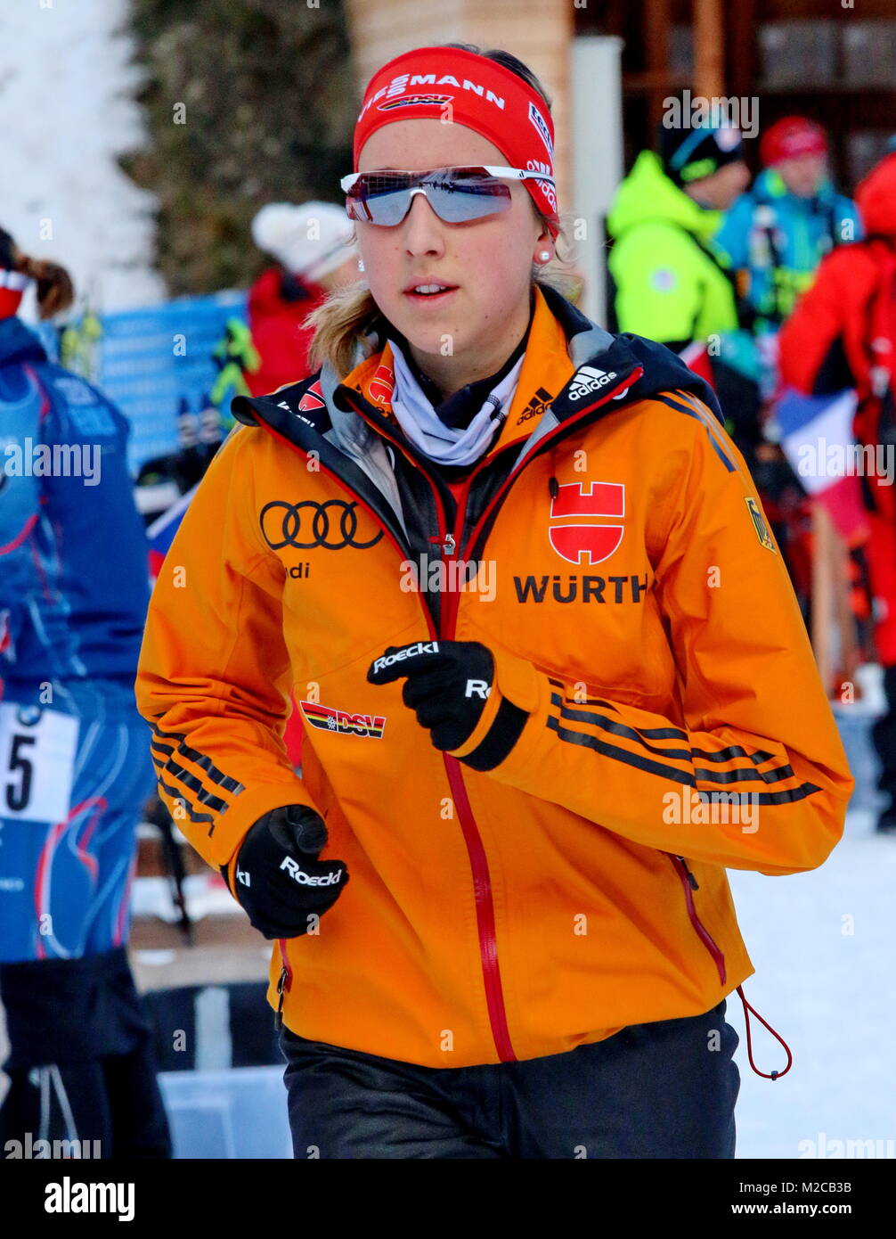 Franziska PREUSS beim WarmUp beim IBU Weltcup Biathlon Massenstart Frauen in Ruhpolding Stockfoto