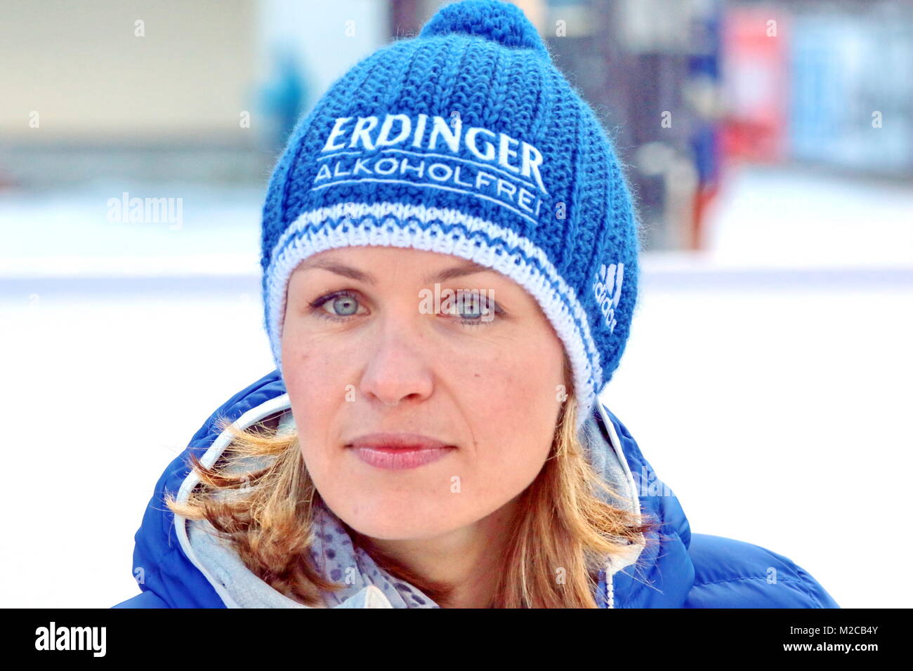 Ex-Biathletin Magdalena Neuner beim IBU Weltcup Biathlon Massenstart Frauen in Ruhpolding Stockfoto