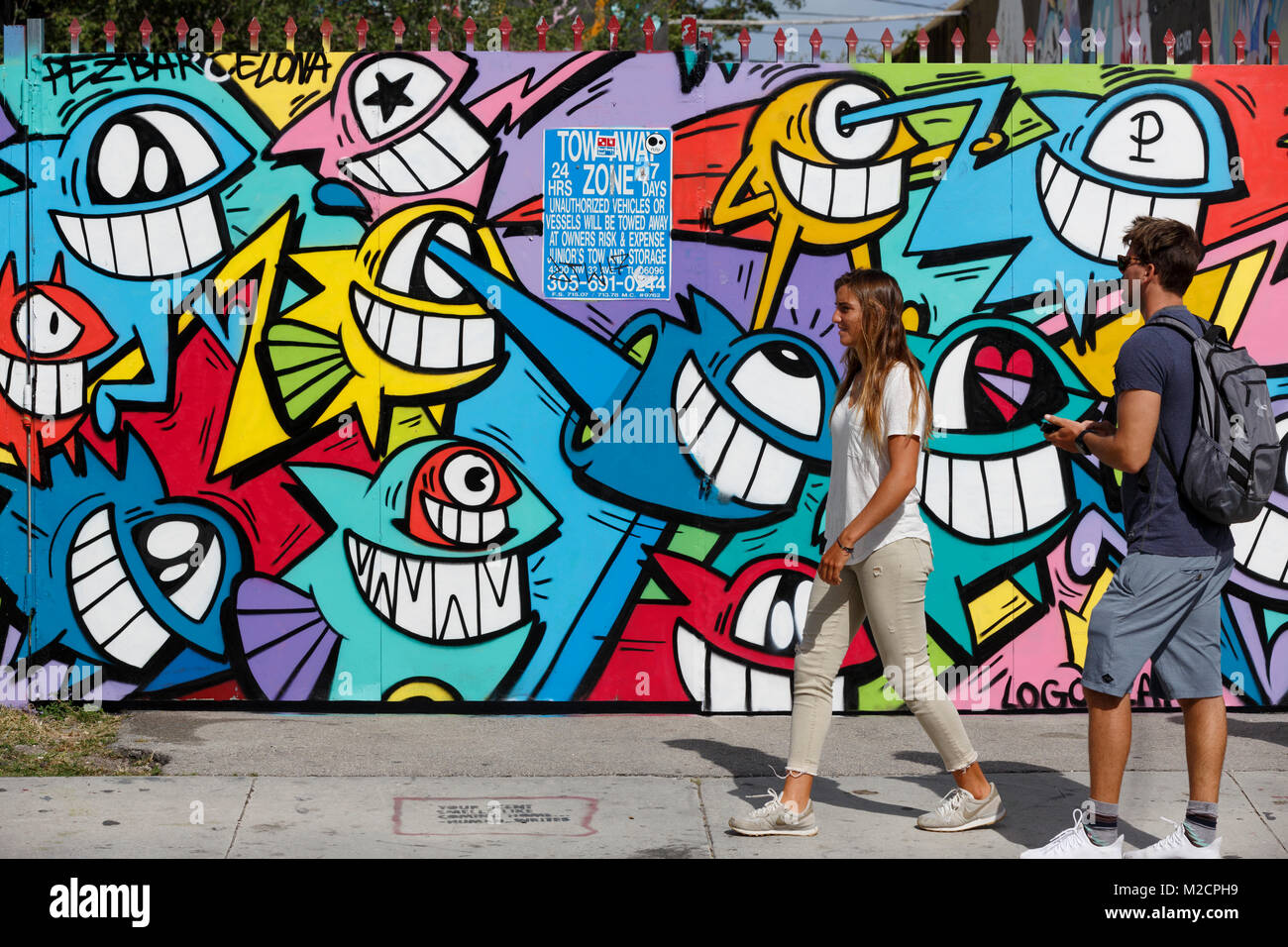 Wynwood Wänden Graffiti Kunst Ausstellung installation, Miami, Florida Stockfoto