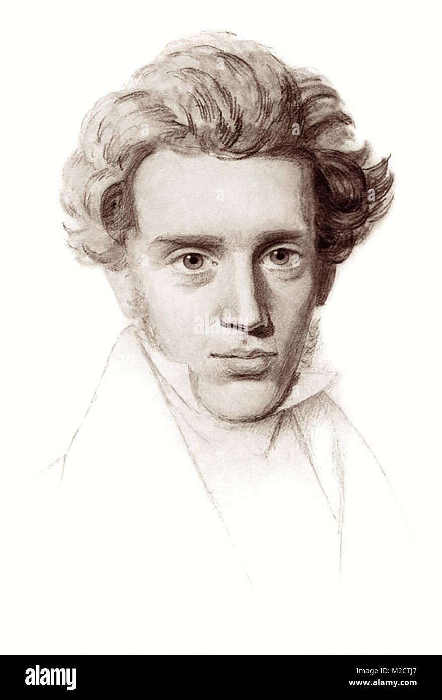 Søren Kierkegaard (1813-1855), dänischer Theologe und Existenzphilosophen, in einer Skizze von seinem Vetter Niels Christian Kierkegaard, c 1840. Stockfoto