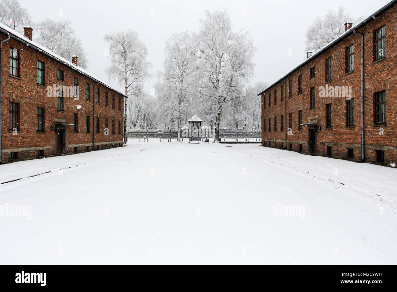 Auschwitz, weniger Polen/Polen - 04.Februar 2018: Auschwitz Birkenau, Nazi Konzentrations- und Vernichtungslager. Stockfoto