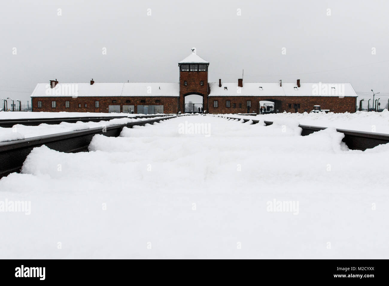 Auschwitz, weniger Polen/Polen - 04.Februar 2018: Auschwitz Birkenau, Nazi Konzentrations- und Vernichtungslager. Stockfoto
