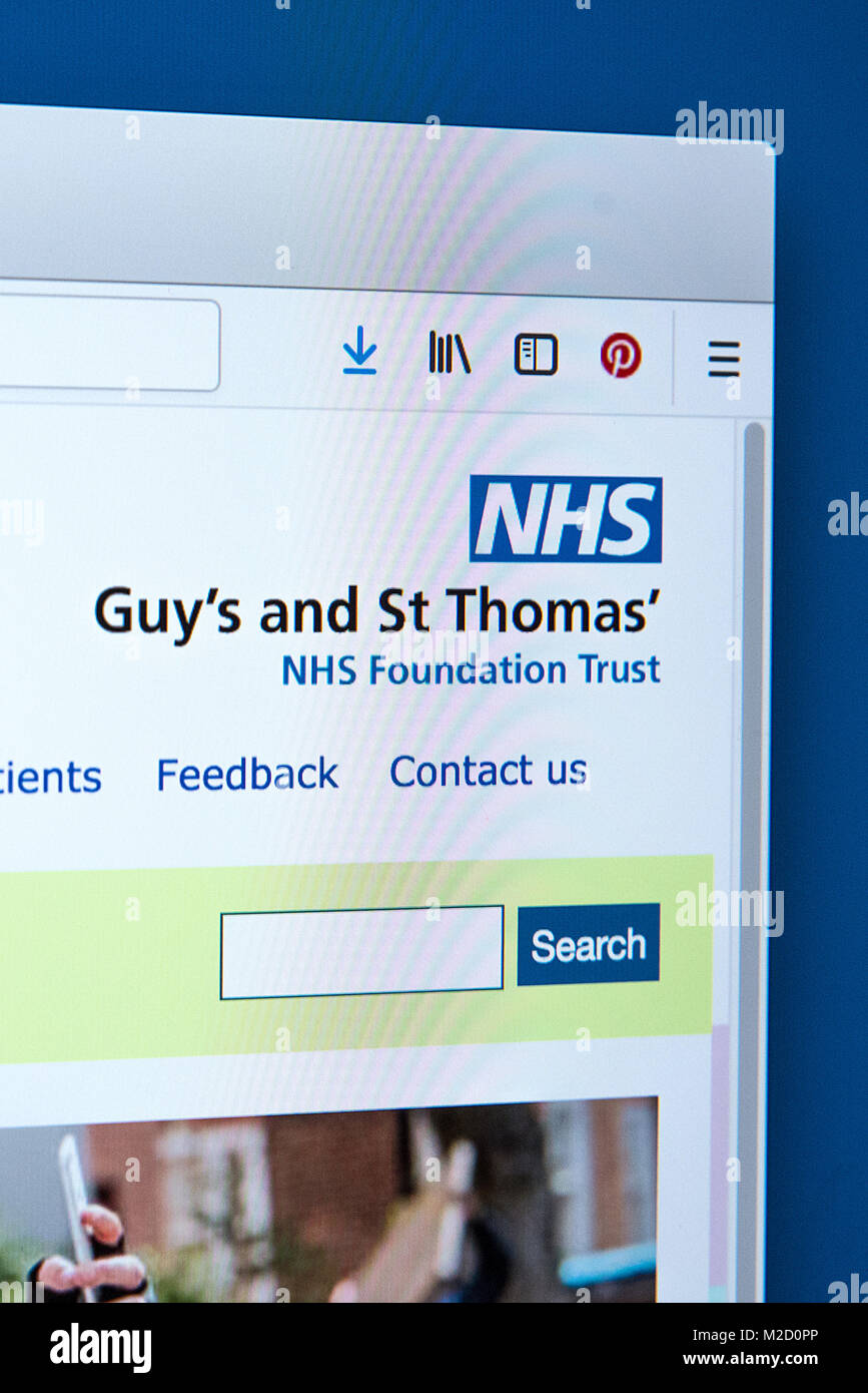 LONDON, UK, 15. Januar 2018: Die Homepage der offiziellen Website für die Kerle und St. Thomas NHS Foundation Trust, die am 15. Januar 2018. Stockfoto