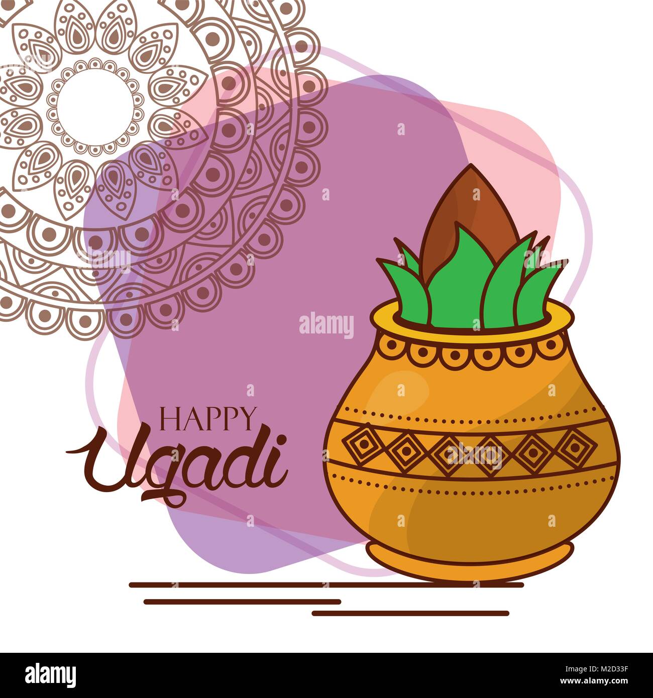 Happy ugadi Kalash mandala Dekoration Feier Stock Vektor