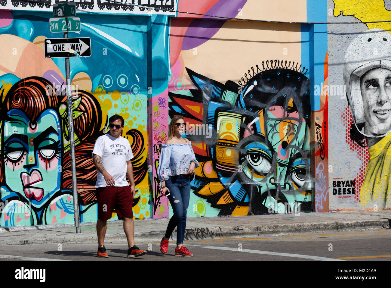 Wynwood Wänden Graffiti Kunst Ausstellung installation, Miami, Florida Stockfoto