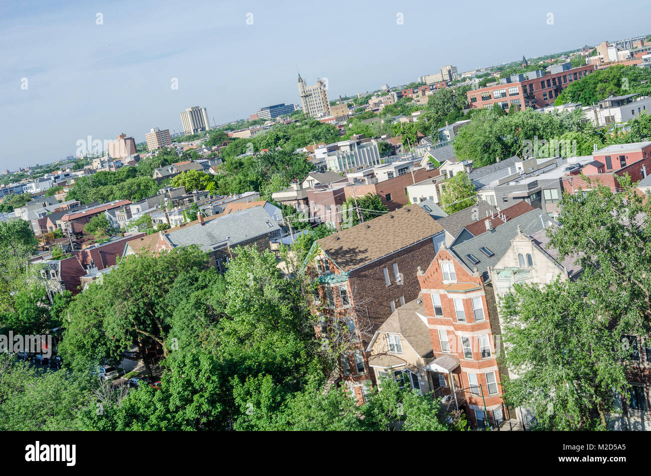 Luftaufnahme von West Town, Bucktown und Wicker Park Nachbarschaften. Stockfoto