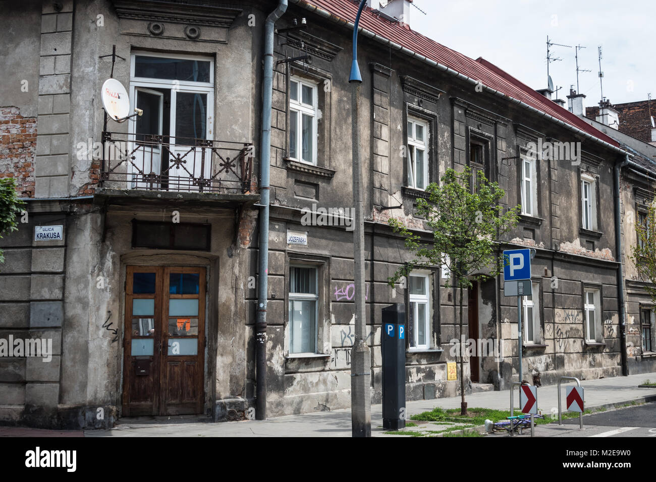 Heruntergekommene Gebäude, das jüdische Viertel in Krakau, Polen Stockfoto