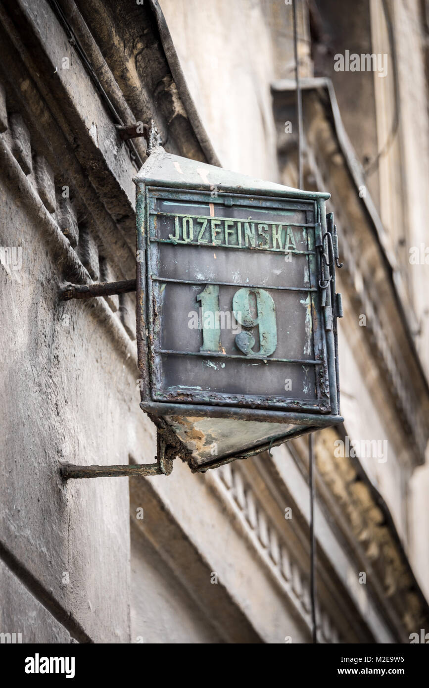 Hausnummer Licht, das jüdische Viertel in Krakau, Polen Stockfoto