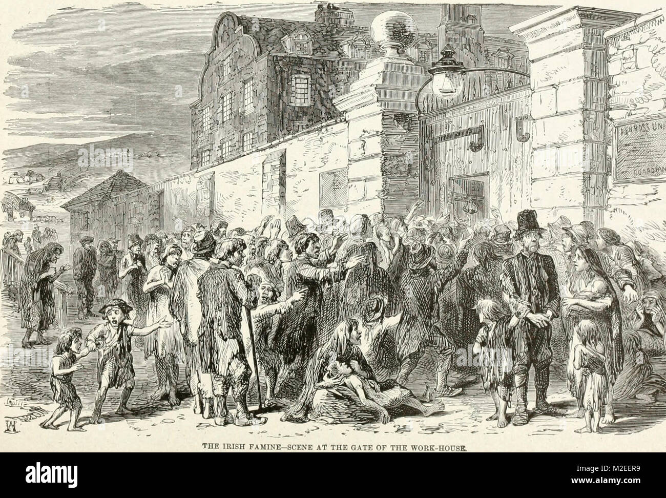 Die irische Hungersnot - Szene am Tor der Workhouse, ca. 1846 Stockfoto