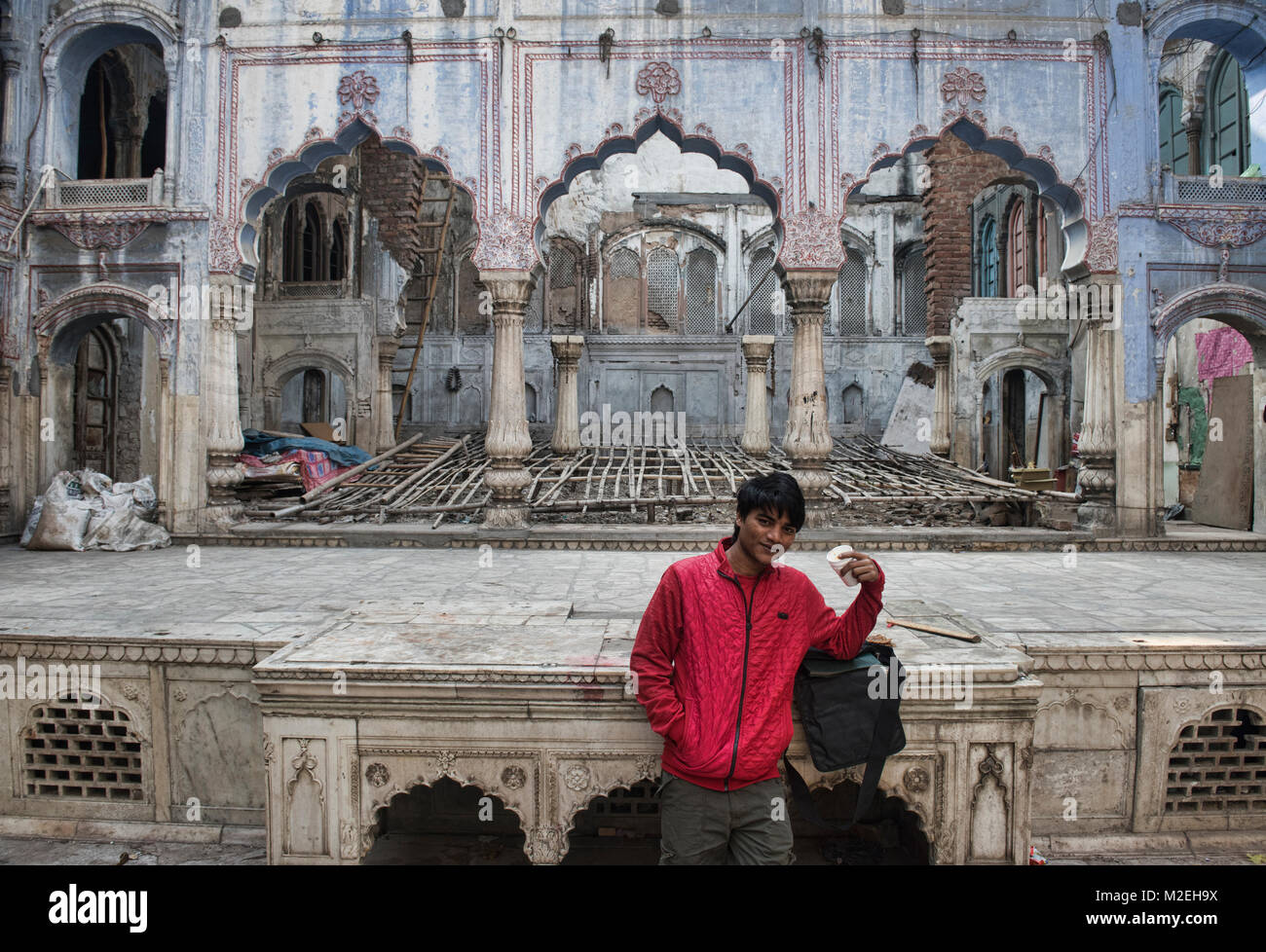 Ruiniert schönen alten haveli Kaufmann home, Old Delhi, Indien Stockfoto
