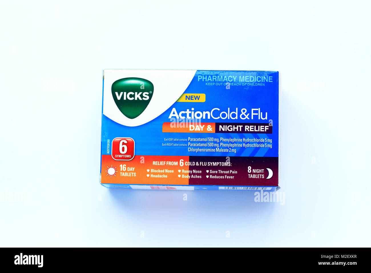Vicks Aktion Kälte und Grippe Tag und Nacht Relief Vicks Aktion Kälte und Grippe Tag und Nacht Relief Tabletten Stockfoto