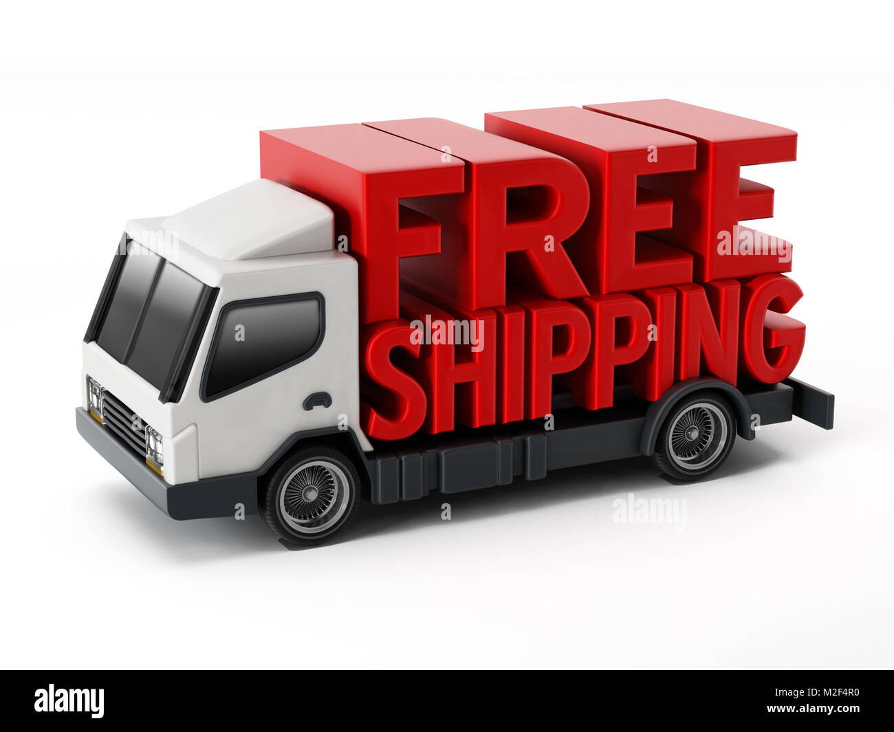 Kostenloser Versand Text stehen auf Lieferwagen. 3D-Darstellung. Stockfoto